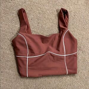 Brown Sleeveless Top with White Piping